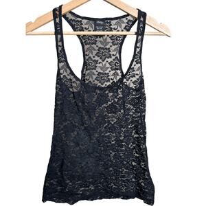 Y2K Vanity Small S Nylon Black Women Lace Floral Tank Top
